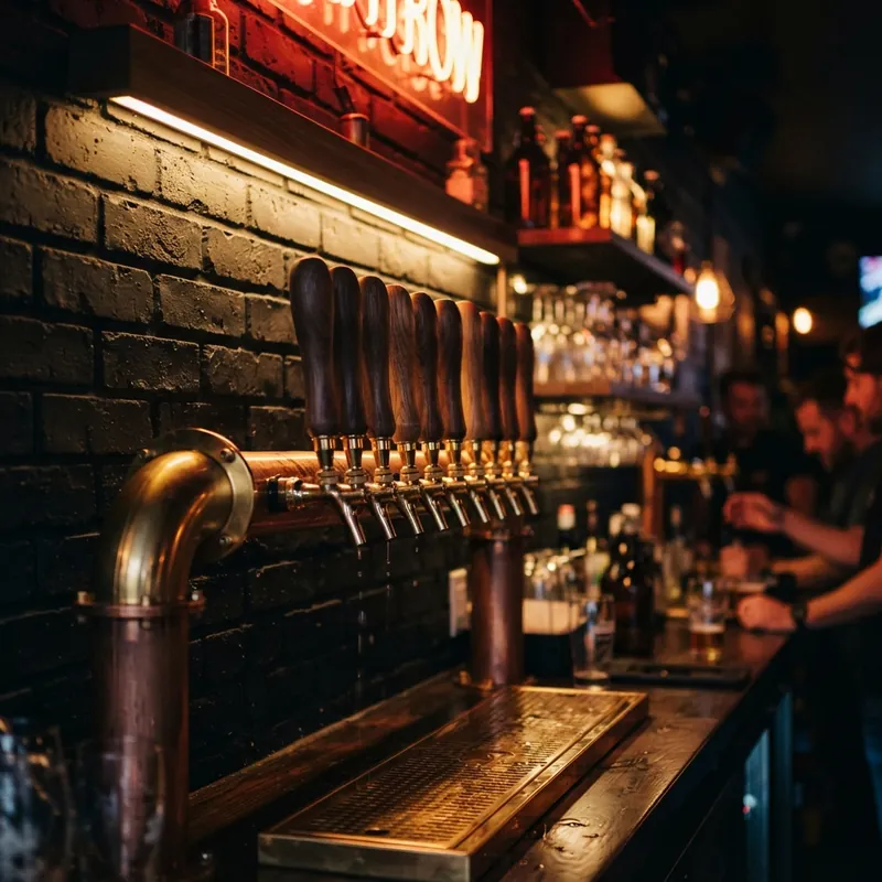 Beer taps under neon light