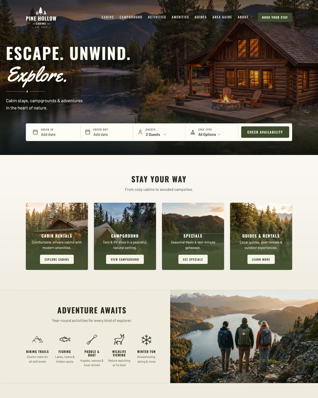 Timberline, a cabin rental website theme