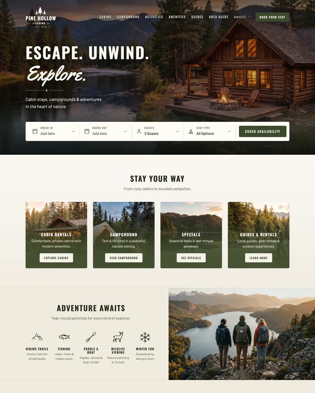 Timberline, a cabin rental website theme